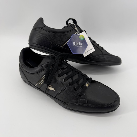 Lacoste Other - Lacoste Sneakers Mens 11.5 Black Chaymon 0721 3 CMA Leather Low Top Gold Logo